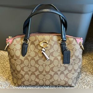 Authentic Coach Remi Signature Crossbody Bag, Khaki/Pink/Blue